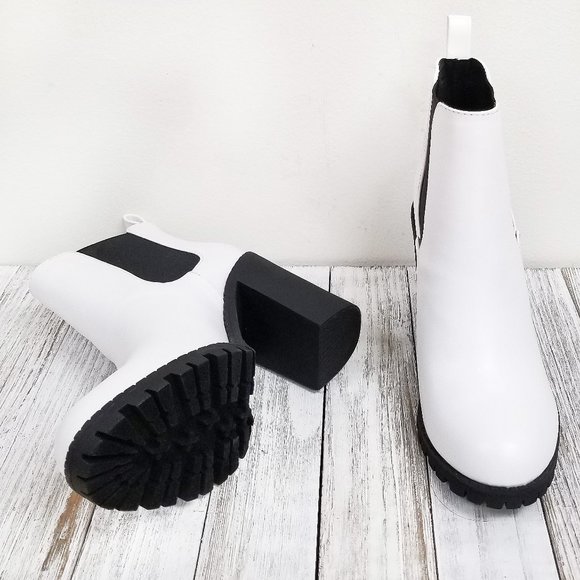 New White Black Chelsea Elastic Ankle Boots Bootie - Picture 5 of 5